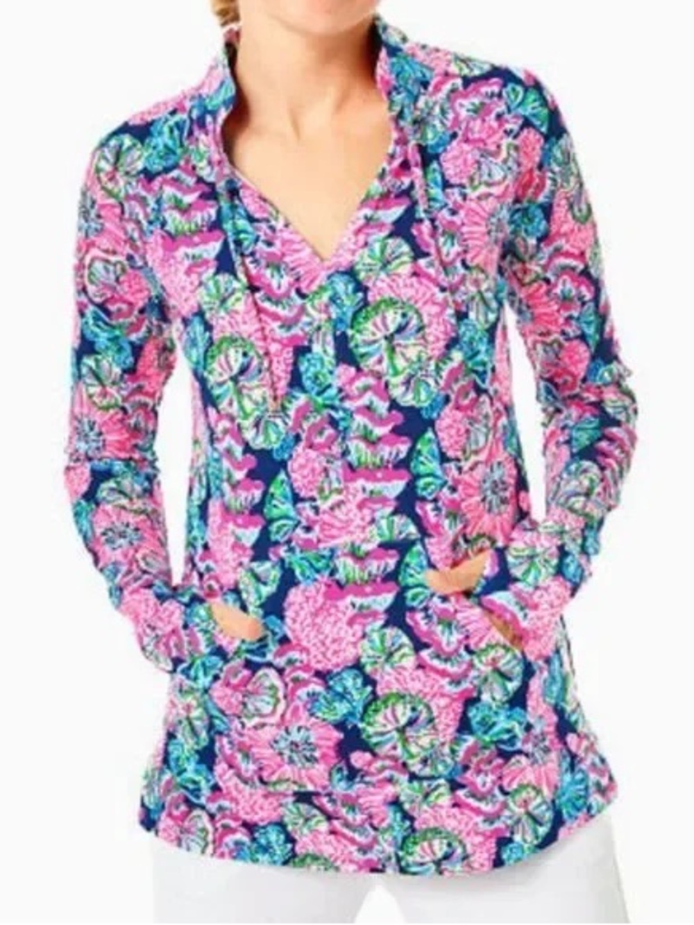 Lilly Pulitzer Luxletic Swim Resort Popover UPF 50+ Shroom With A View Small